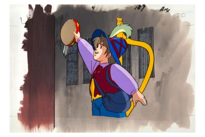 a drawing of a man holding a frisbee in his hand