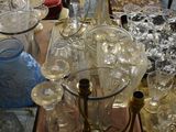 a table with a lot of glassware on it