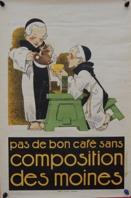 affiche française représentant une religieuse et une autre religieuse tenant une tasse de café