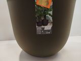 un bol marron posé sur une table, dans lequel se trouve l'image d'une plante