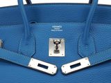 hermes ' s blue leather handbag with silver hardware