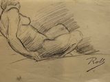 drawing of a woman sitting on a couch with her legs crossed