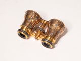 pair of antique brass binoculars on a white background