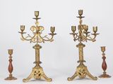 pair of antique brass candelabs with candlesticks on stands