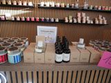 many bottles of different types of products on the counter