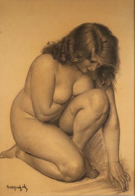 l'image d'un dessin d'une femme nue assise sur le sol