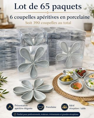 lot de 65 paquets de 6 coupelles appetives en porcelaine
