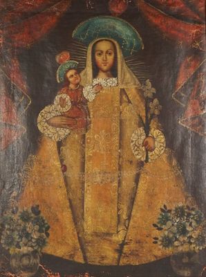 an old painting of a woman holding a child in her arms