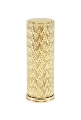 a close up of a gold vase on a white background