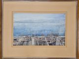 a picture of a painting of a city by the water