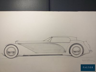 une image représentant un dessin d'une voiture ancienne sur une feuille de papier