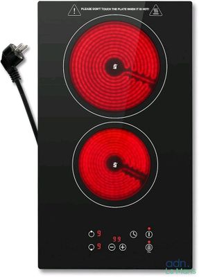 une photo d'une plaque de cuisson électrique noire et rouge à deux feux