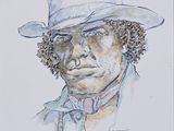 drawing of a man with a hat and a tie wearing a hat