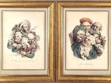 two framed pictures of a man and a woman holding a baby