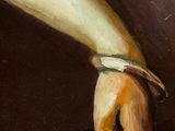 an oil painting of a hand holding a pair of scissors