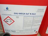 two red containers of liquid sitting on the floor