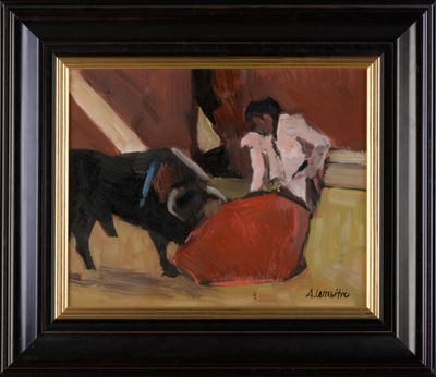 tableau représentant un taureau et un homme lors d'une corrida