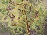 an image of a painting of a tree in the middle of a field