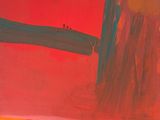 an image of a painting with a red background and a yellow line