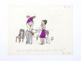 cartoon drawing of a man and a woman standing in front of a table