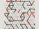 a black and white drawing with red writing on a white surface