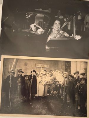 an old black and white photo of a group of people in a car
