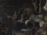 un tableau représentant un groupe de personnes dans une cuisine