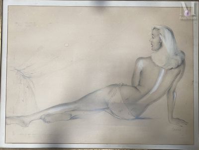 dessin représentant une femme nue assise par terre devant un miroir