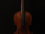 a close up of a violin on a black background