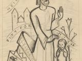 une image représentant le dessin d'un homme tenant un enfant dans ses bras