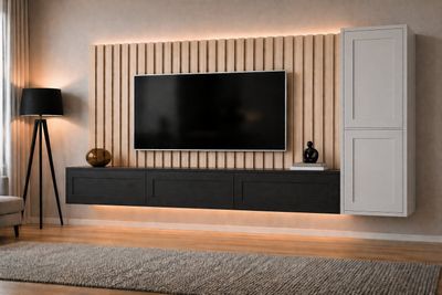 Ensemble meuble TV – Composition 3 caissons + colonne
