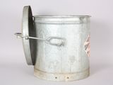a metal bucket with a lid on a white background