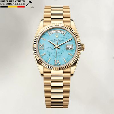 Montre Rolex « Day-Date » en or jaune avec cadran bleu