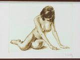 drawing of a nude woman sitting on the ground with her legs crossed