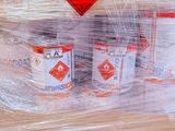 a pallet full of hazardous items wrapped in plastic