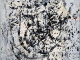 une peinture abstraite réalisée à la peinture noire et blanche sur fond blanc