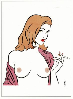 le dessin d'une femme tenant une cigarette à la main