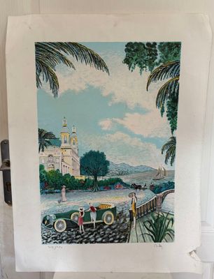 Raymond DILLEY (1932-2014) - Arrivée à l'hôtel, lithographie