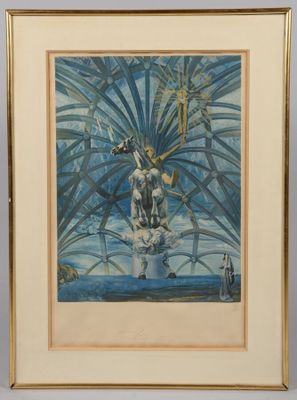 tableau représentant un vase de fleurs posé sur une table devant un fond bleu