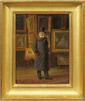 une image représentant un tableau où l'on voit un homme portant un chapeau et un manteau