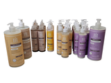 many different types of hand soaps and lotions on a white background
