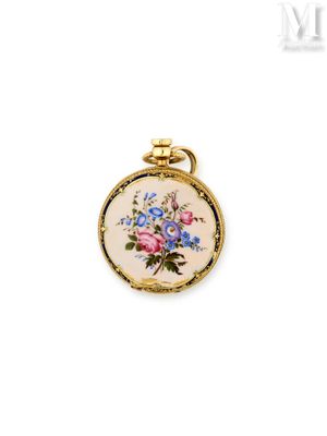 un gros plan d'une montre de poche ornée de fleurs