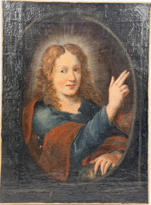 an old painting of a woman with a red cape and blue dress