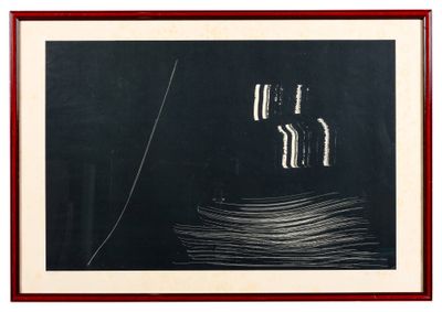 an image of a black and white drawing of a boat in the water