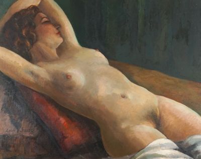 une peinture représentant une femme nue allongée sur un lit