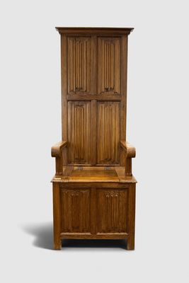 an image of a wooden chair with a bench underneath it