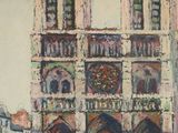 a painting of a painting of a building with a clock on the front of it