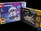 two boxes of lego creator toys are shown on a black background