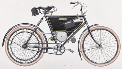a drawing of a bicycle with a basket on the back
