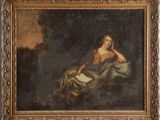 un tableau représentant une femme en train de lire un livre dans une pièce sombre